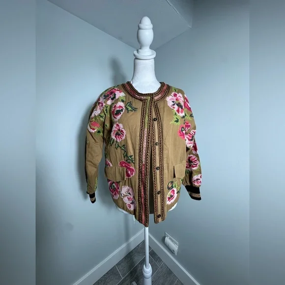 Anthropologie Floral Embroidered Boho Bomber Jacket Size XS - Picture 4 of 15